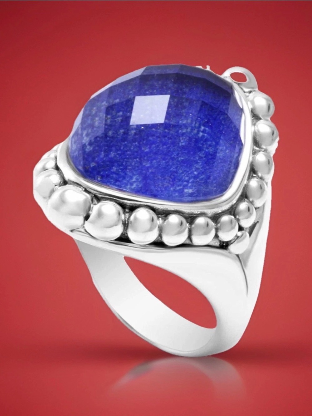 LAGOS 925 Sterling Silver Cushion Lapis Lazuli Bezel Ring Size 5 Signed